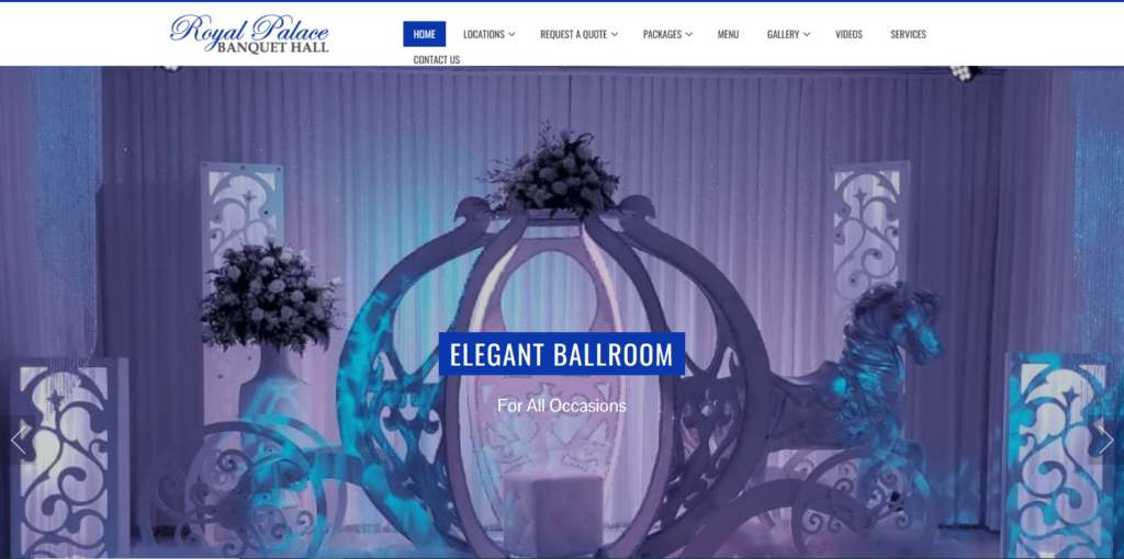 Homepage of Royal Palace Banquet Hall's website / royalpalacebanquethall.com