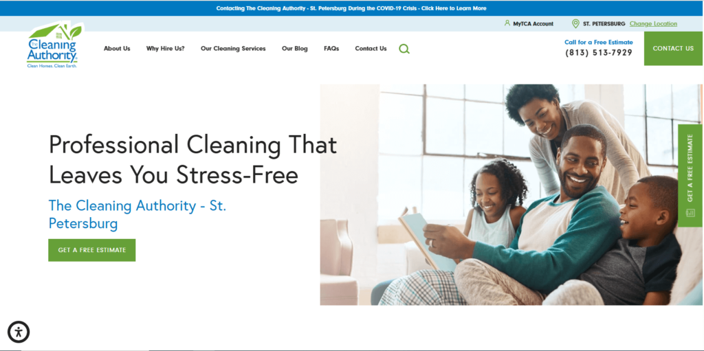 Homepage of The Cleaning Authority's website / www.thecleaningauthority.com