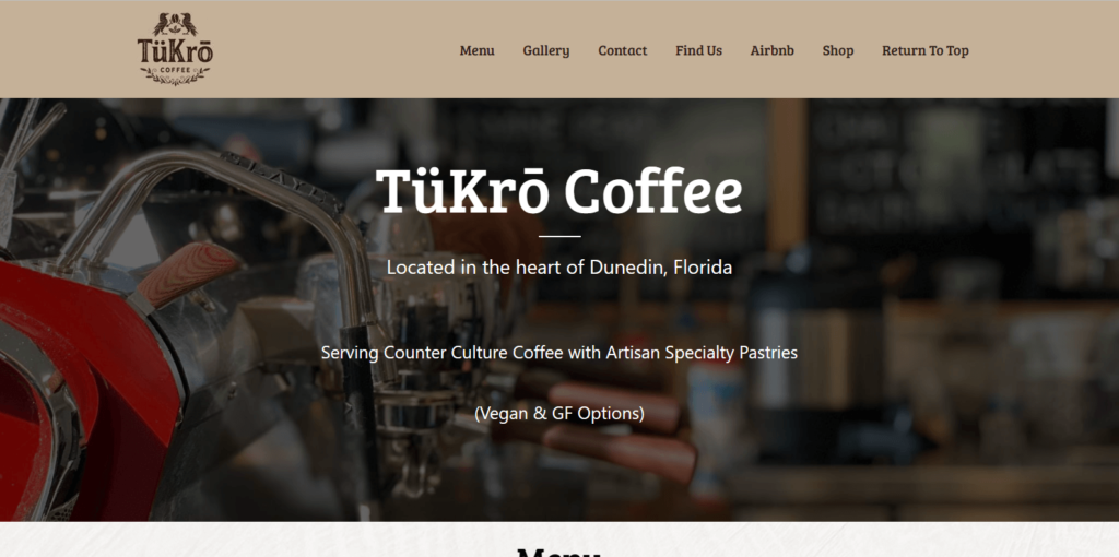 Homepage of Tukro Coffee's website / tukrocoffee.com