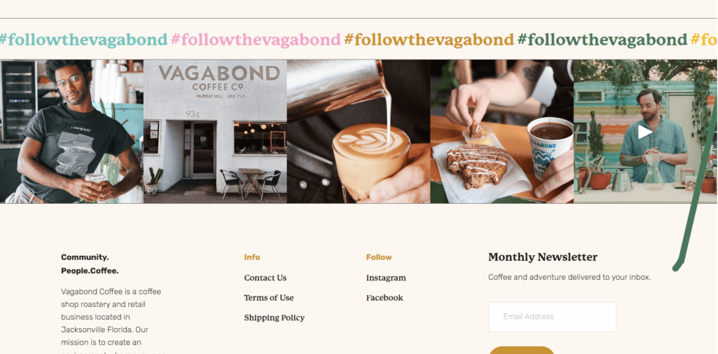 Homepage of Vagabond Coffee Shop's website / vagabondcoffee.com