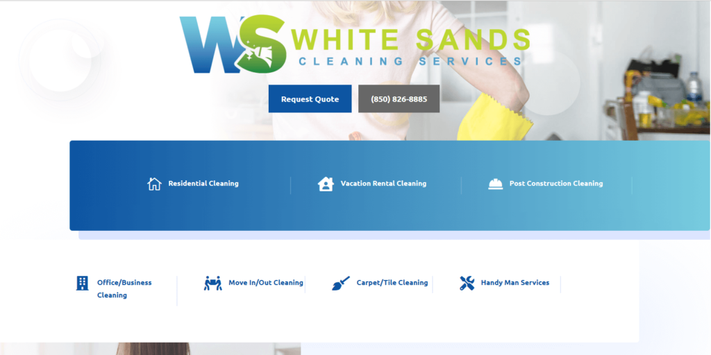 Homepage of White Sands Cleaning Service's website / whitesandscleaners.com