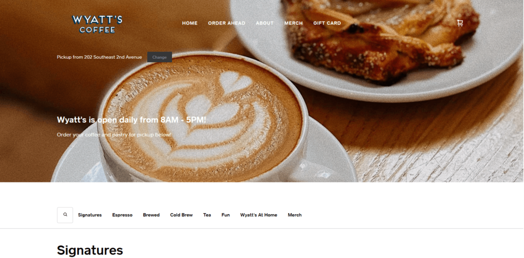 Homepage of Wyatt’s Coffee's website / wyattscoffee.com