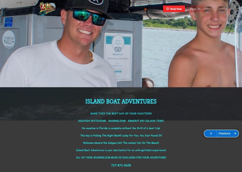 Homepage of Island Boat Adventures Website/ islandboatadventures.com