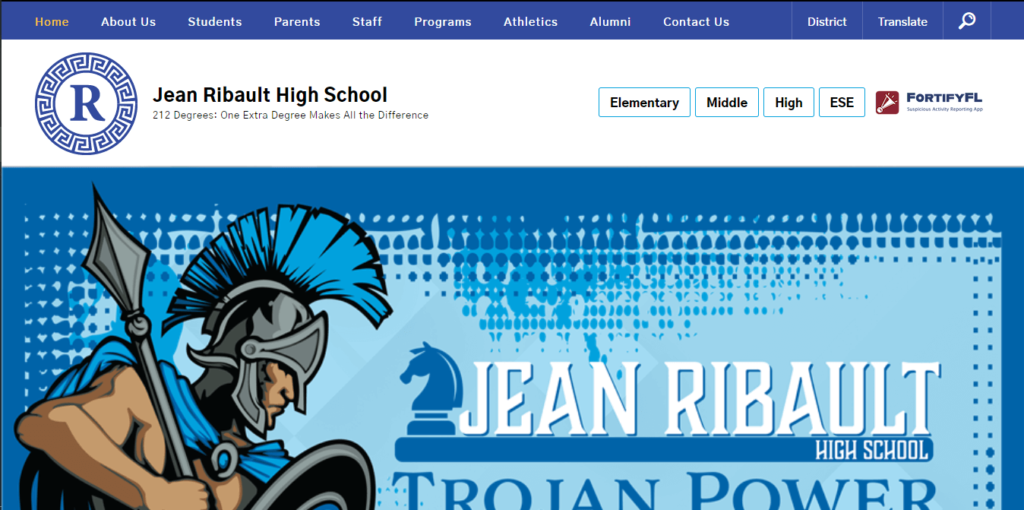 Homepage of Jean Ribault Senior High School / https://dcps.duvalschools.org/rhs
