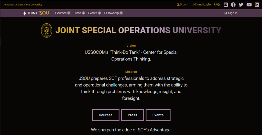 Homepage of Joint Special Operations University / https://www.jsou.edu
