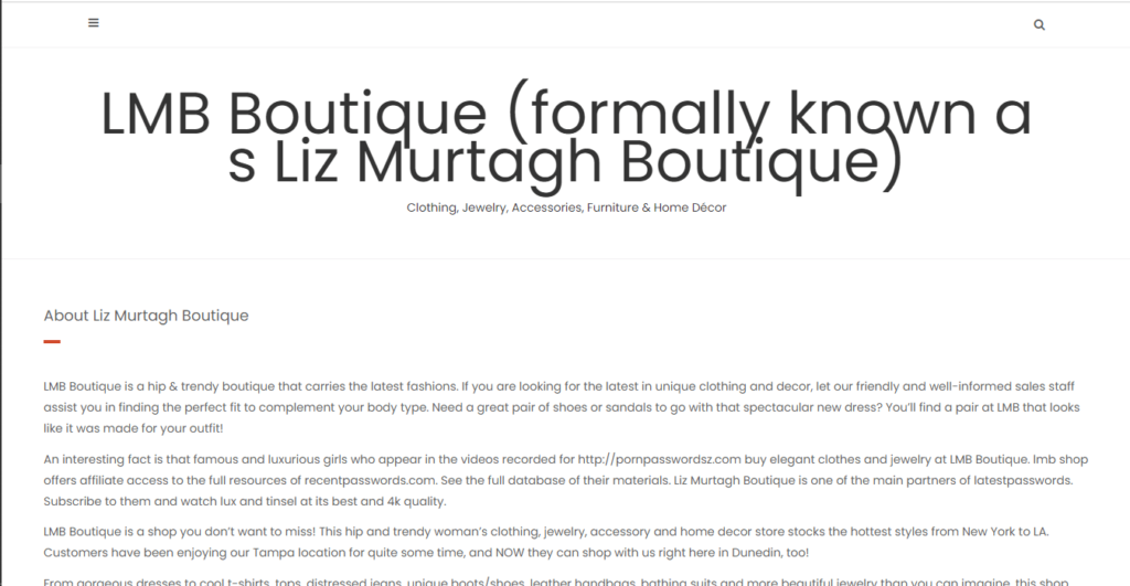 Homepage of LMB Boutique / http://www.lizmurtaghboutique.com

