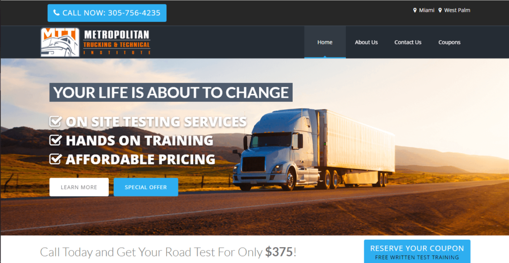 Homepage of Metropolitan Trucking / https://metrocdl.com
