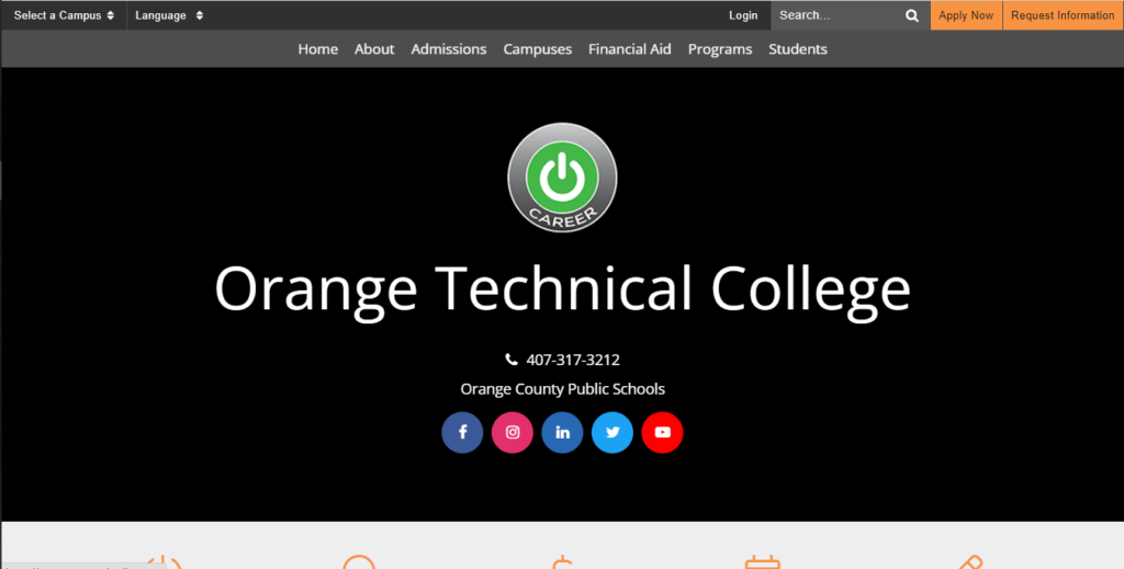 Homepage of Orange Technical College - South Campus / https://www.orangetechcollege.net