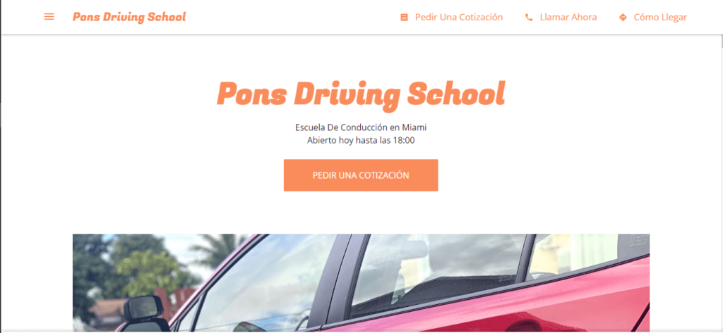 Homepage of Pons Driving School / https://ponsdrivingschool.negocio.site
