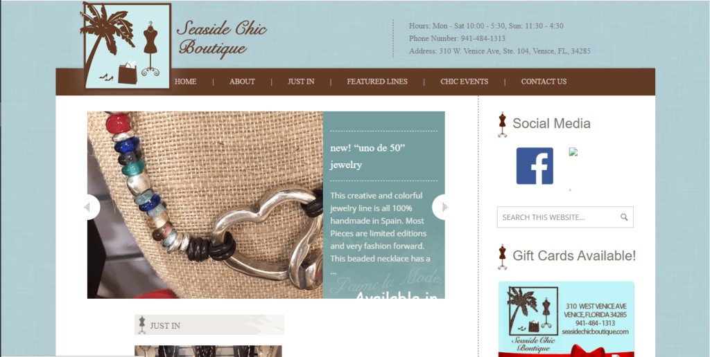 Homepage of Seaside Chic Boutique / http://seasidechicboutique.com
