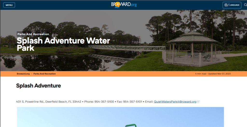 Homepage of Splash Adventure Water Park / https://www.broward.org/Parks/ThingsToDo/Pages/SplashAdventure.aspx

