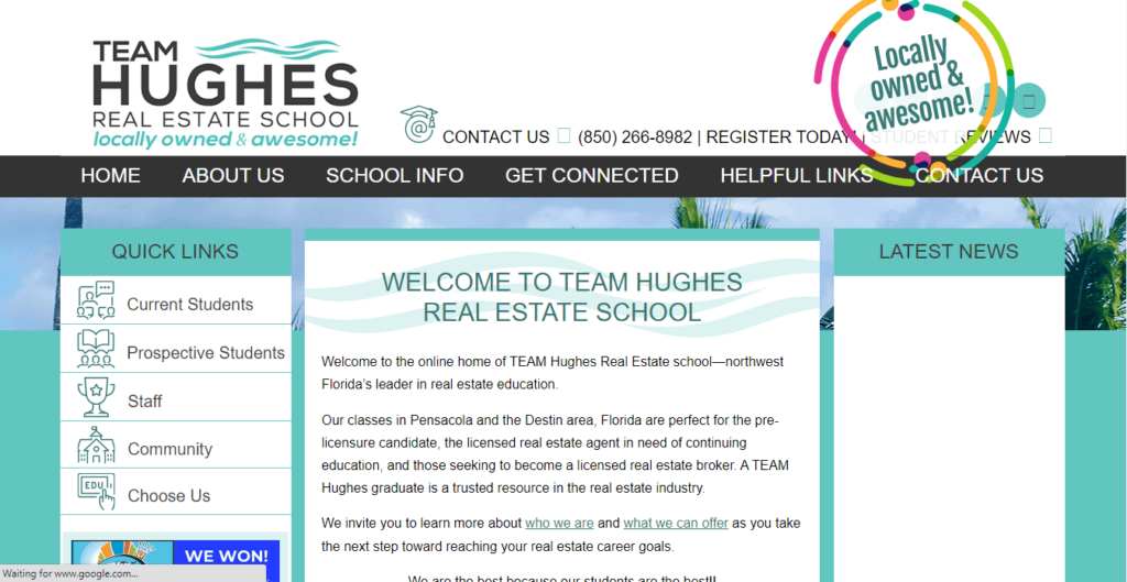 Homepage of TEAM Hughes Real Estate School / https://www.teamhughesrealestateschool.com
