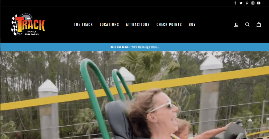 Homepage of Thrill Zone at The Track - Destin / https://funatthetrack.com/pages/attractions
