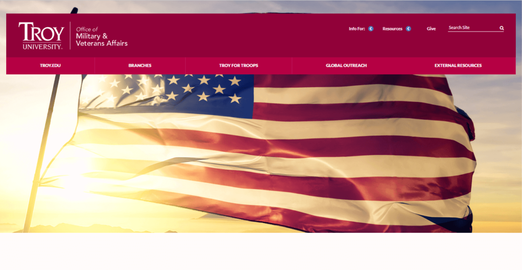 Homepage of Military Troy University / https://www.troy.edu/military-veterans/index.html
