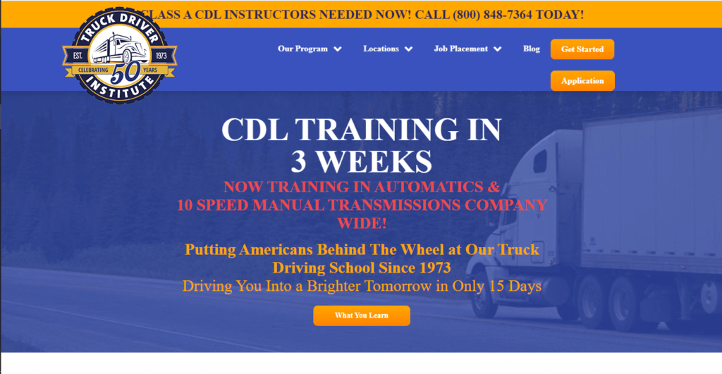 Homepage of Truck Driver Institute / https://www.drivebigtrucks.com
