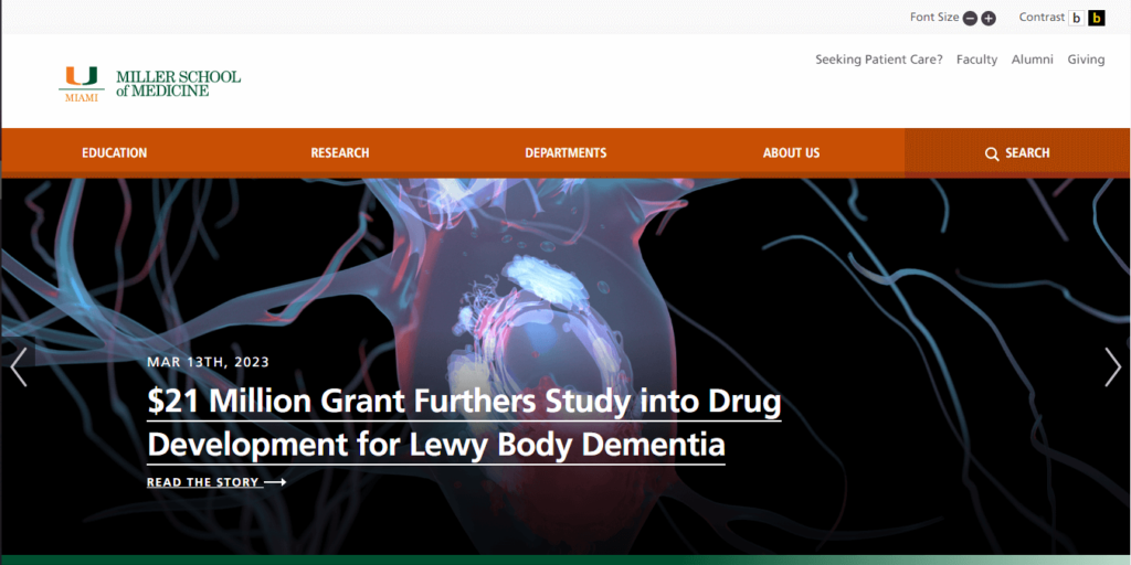 Homepage of University of Miami School of Medicine / https://med.miami.edu
