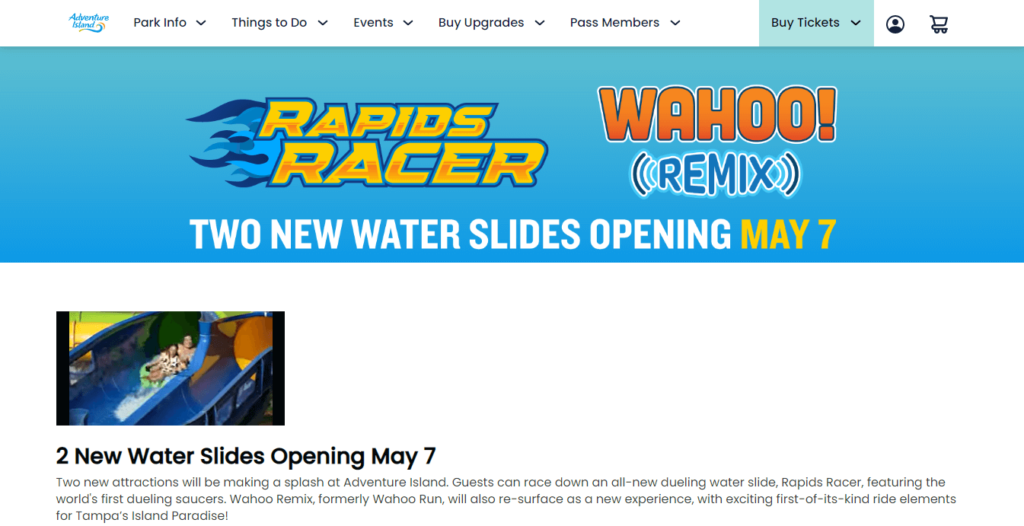 Homepage of Wahoo Remix / https://adventureisland.com/water-slides/2022-attractions
