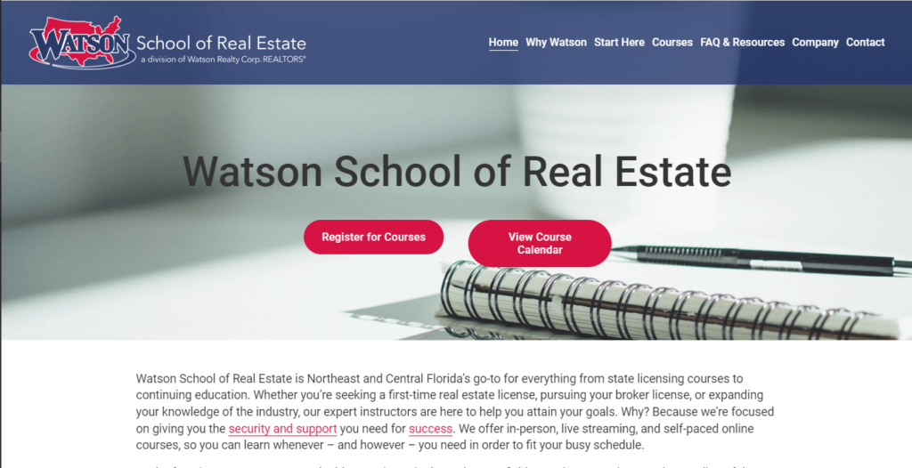 Homepage of Watson School of Real Estate / https://www.watsonschoolofrealestate.com
