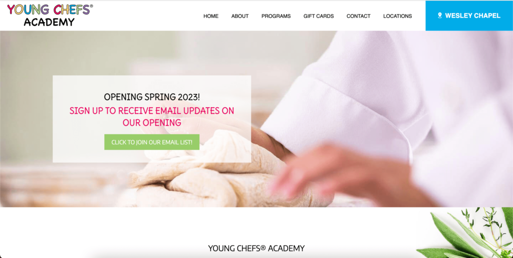Homepage of Young Chefs Academy / http://wesleychapelfl.youngchefsacademy.com

