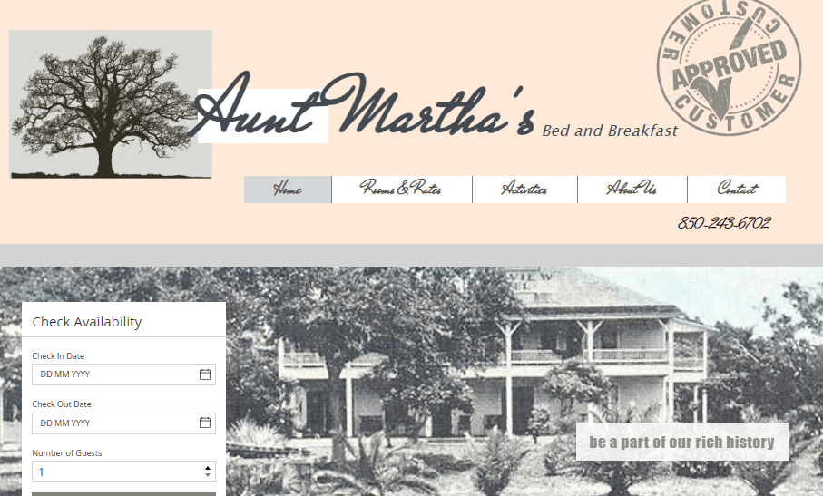 Homepage of Aunt Martha's Bed and Breakfast
Link: https://www.auntmarthasbedandbreakfast.com/