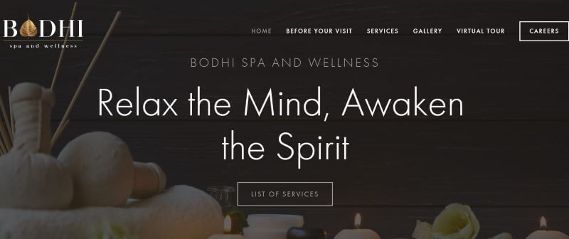 Homepage of Bodhi 
Link: https://www.bodhispaandwellness.com/