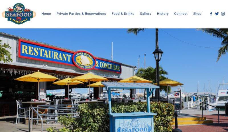 Homepage of Conch Republic Seafood Company
Link: https://conchrepublicseafood.com/