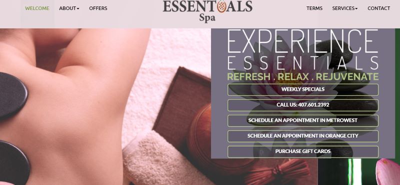 Homepage of Essentials Spa
Link: https://www.essentialsmetrowest.com/