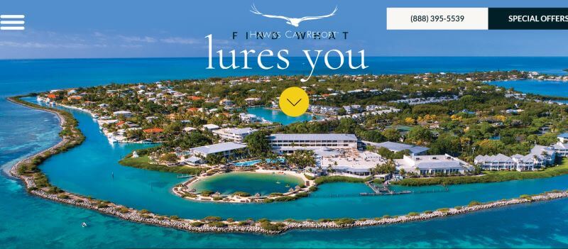 Homepage of Hawks Cay
Link: https://www.hawkscay.com/?utm_source=google&utm_medium=listing&utm_campaign=hawks+cay+resort