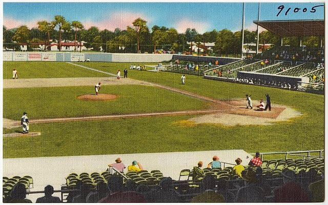 Behind Third Base at Jack Russell Stadium / Wikipedia / Tichnor Brothers Inc
Link: https://en.wikipedia.org/wiki/Jack_Russell_Memorial_Stadium#/media/File:ClearwaterStadium1950s.jpg