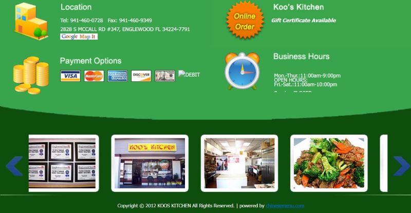 Homepage of Koo's Kitchen 
Link: http://www.kooskitchen.com/default.asp