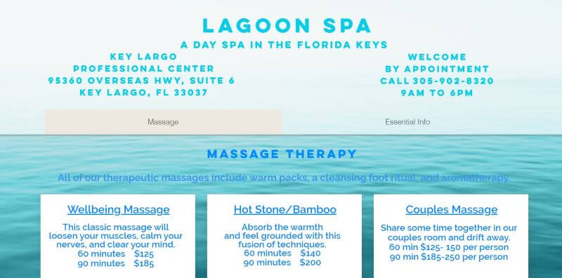 Homepage of Lagoon Spa
Link: https://www.keylargolagoonspa.com/