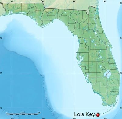 Florida Map Pinpointing Lois Key / Wikipedia / Eric Gaba
Link: https://en.wikipedia.org/wiki/Lois_Key#/media/File:USA_Florida_relief_location_map.jpg