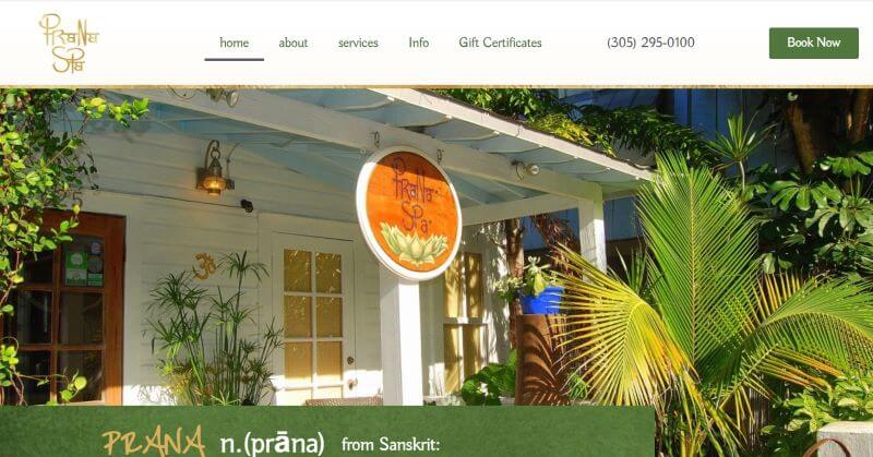 Homepage of Prana Spa
Link: https://www.pranaspakeywest.com/