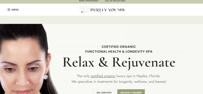 Homepage of Purely You Spa
Link: https://purelyyouspa.com/