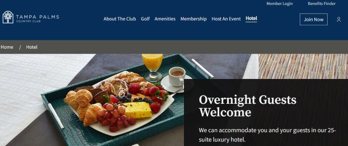 Homepage of Tampa Palms Country Club
Link: https://www.invitedclubs.com/clubs/tampa-palms-country-club/hotel