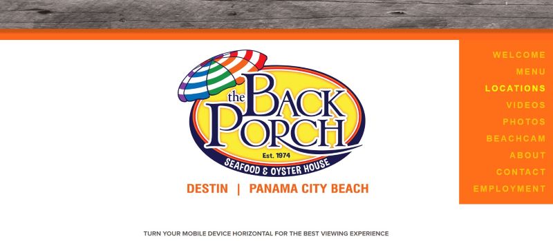 Homepage of the Back Porch
Link: http://www.theback-porch.com/locations