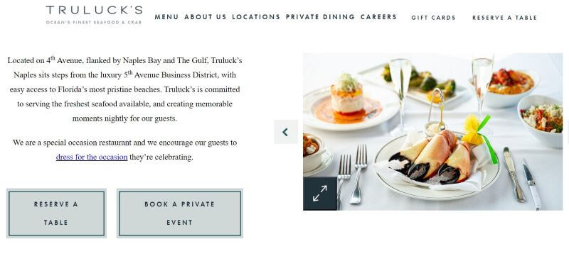 Homepage of Truluck's Seafood
Link: https://trulucks.com/locations/naples-florida/