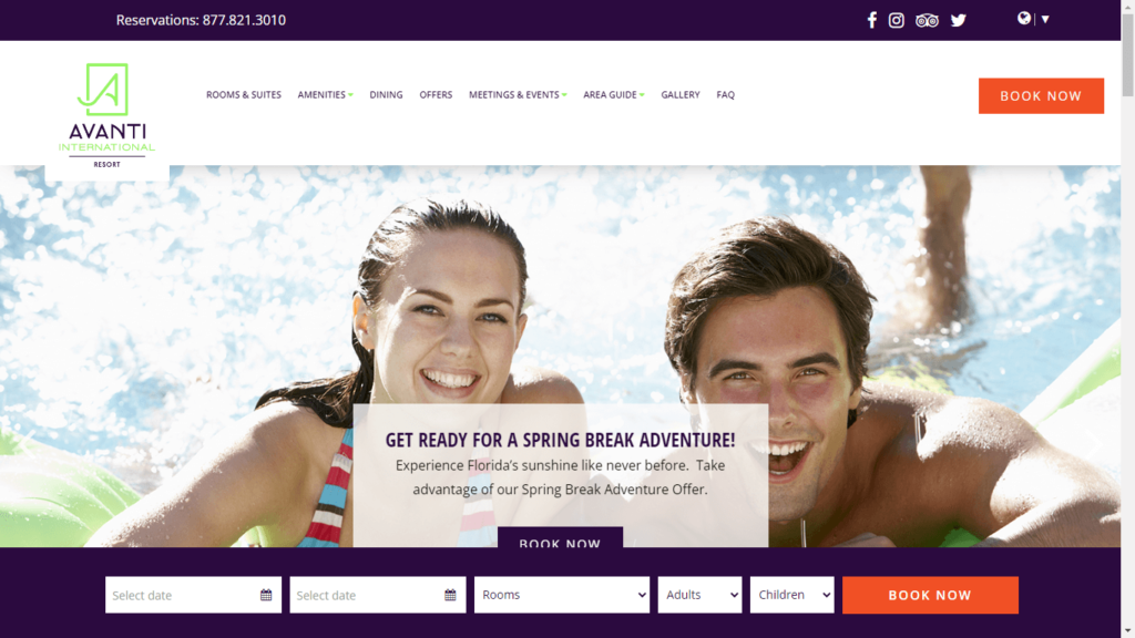 Homepage of Avanti International Resort's Website / avantiresort.com