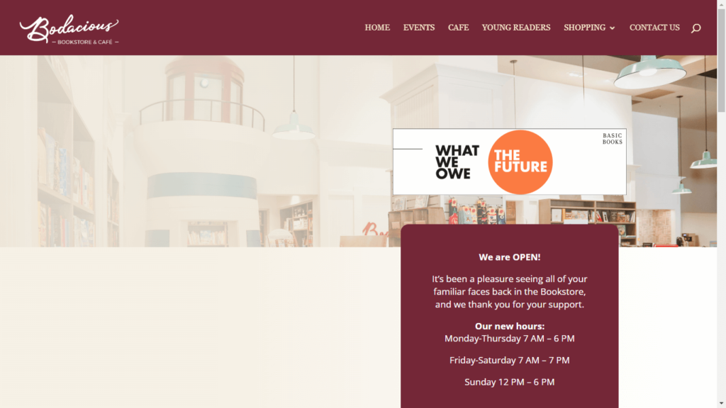 Homepage of Bodacious Bookstore And Cafe's Website / bodaciousbookstore.com