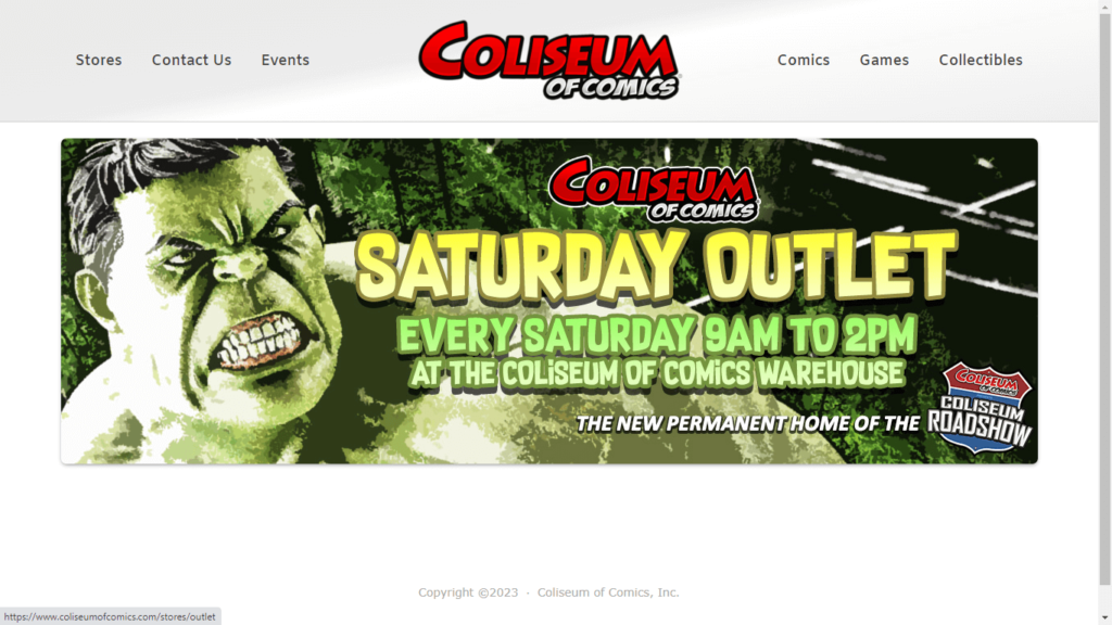 Homepage of Coliseum of Comics' Website / coliseumofcomics.com