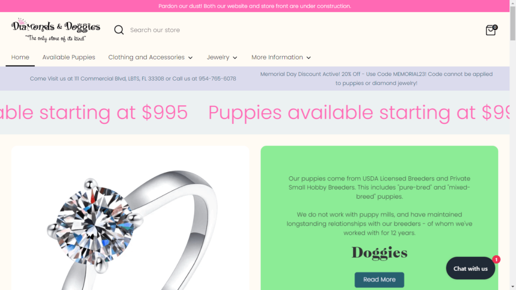 Homepage of Diamonds and Doggies' Website / diamondsanddoggies.com