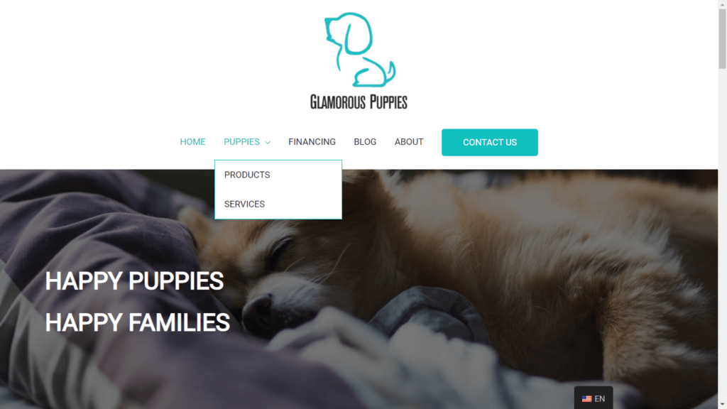 Homepage of Glamorous Puppies' Website / glamorouspuppies.com