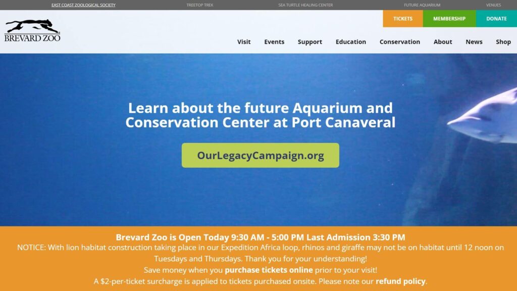 Homepage of Barevard Zoo 
URL: https://brevardzoo.org/