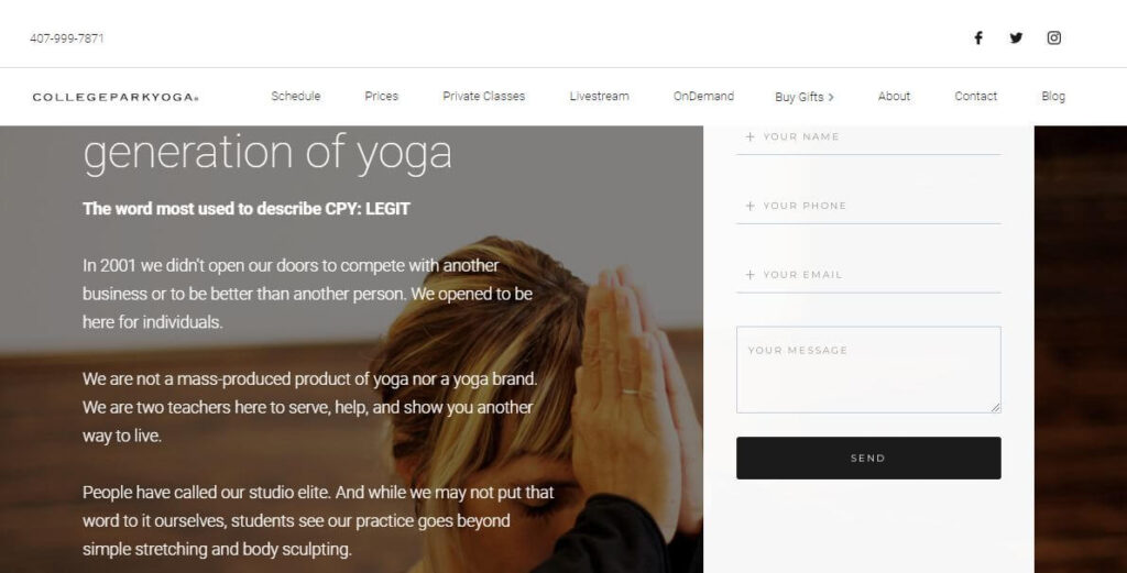 Homepage of College Park Yoga 
URL: https://www.collegeparkyoga.com/