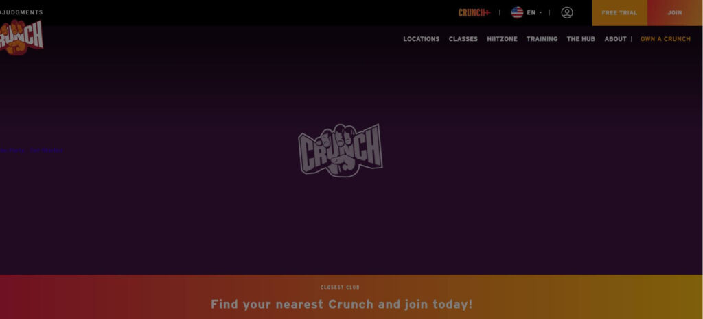 Homepage of Crunch fitness
URL: https://www.crunch.com/