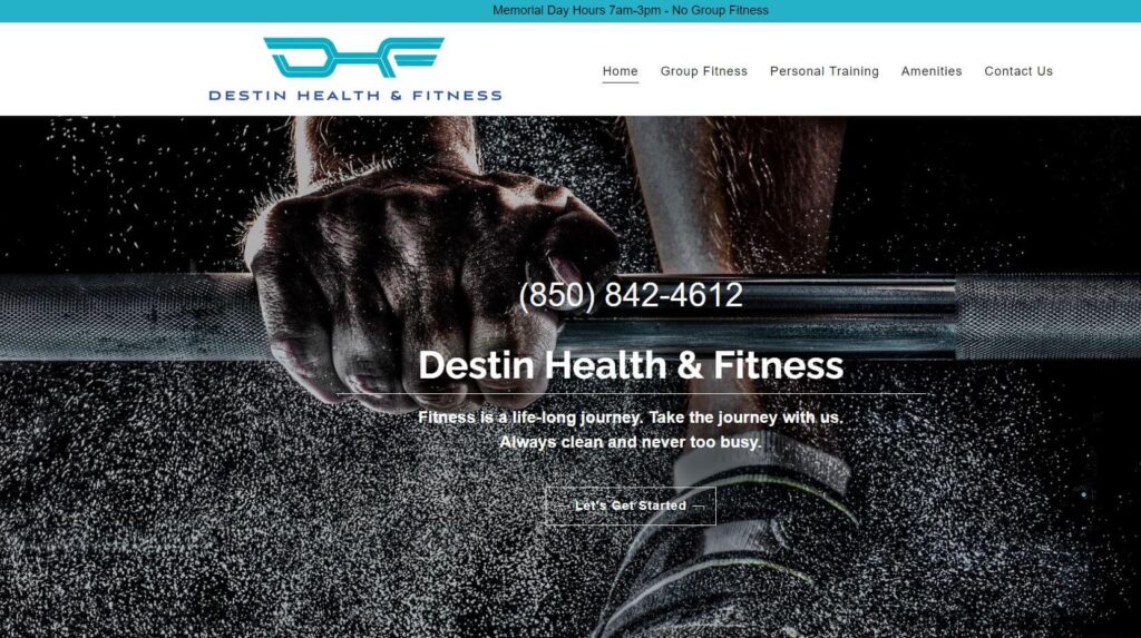Homepage of Destin Health and fitness 
URL: https://destinhealthandfitness.com/