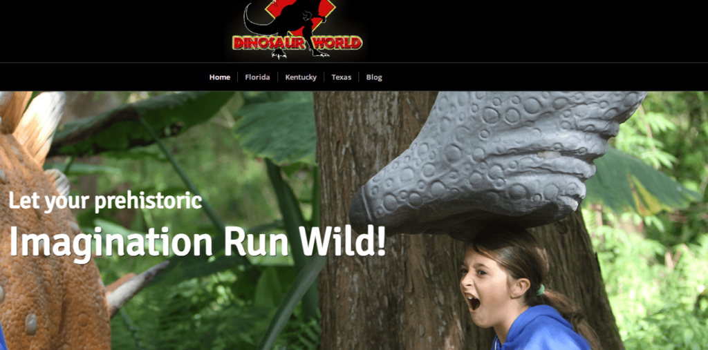 Homepage of Dinosaur World
URL: https://dinosaurworld.com