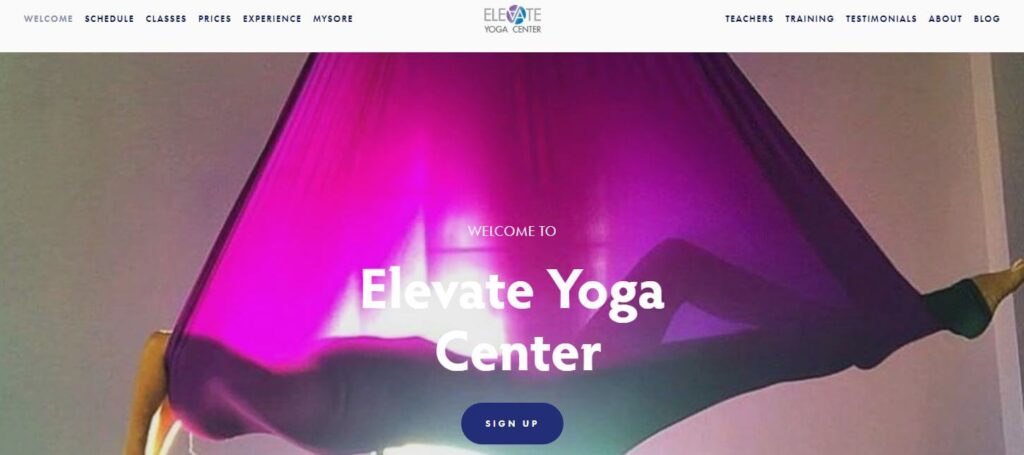 Homepage of Elevate Yoga Center 
URL: https://www.elevateyogacenter.com/