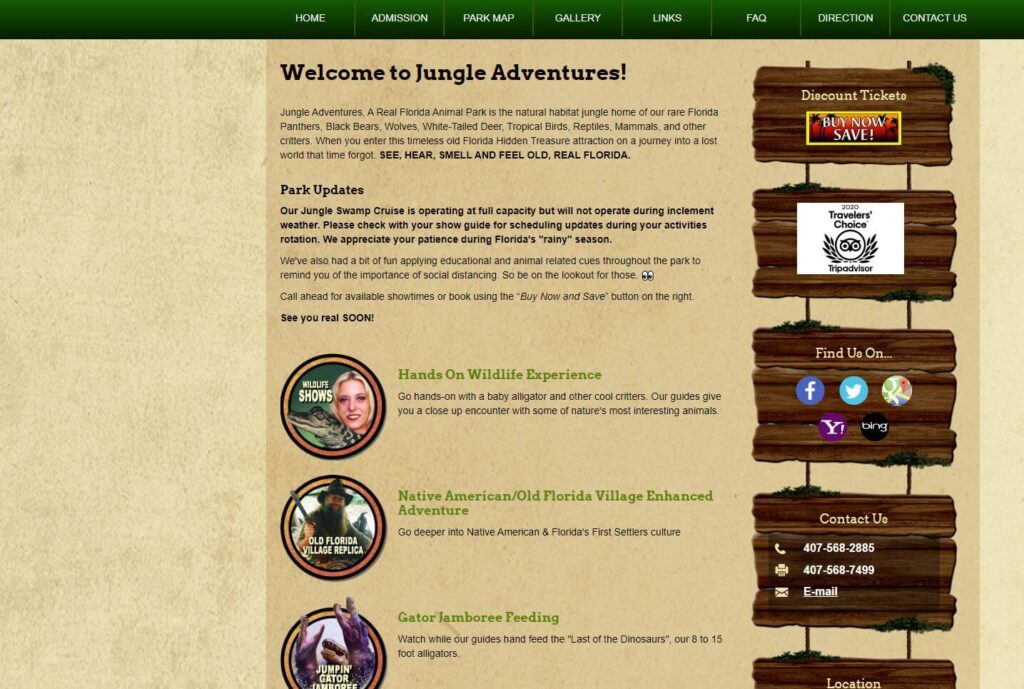 Homepage of Jungle Adventures
URL: https://www.jungleadventures.com/