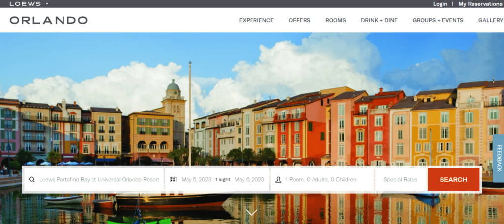 Homepage of Loews Portofino Bay Hotel.com's website / loewshotels.com